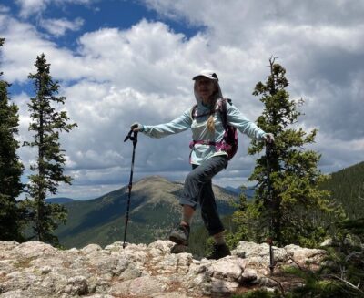 Nancy at top of trail after climbing wall