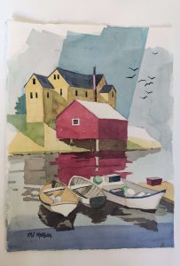 Boats on Lake Watercolor