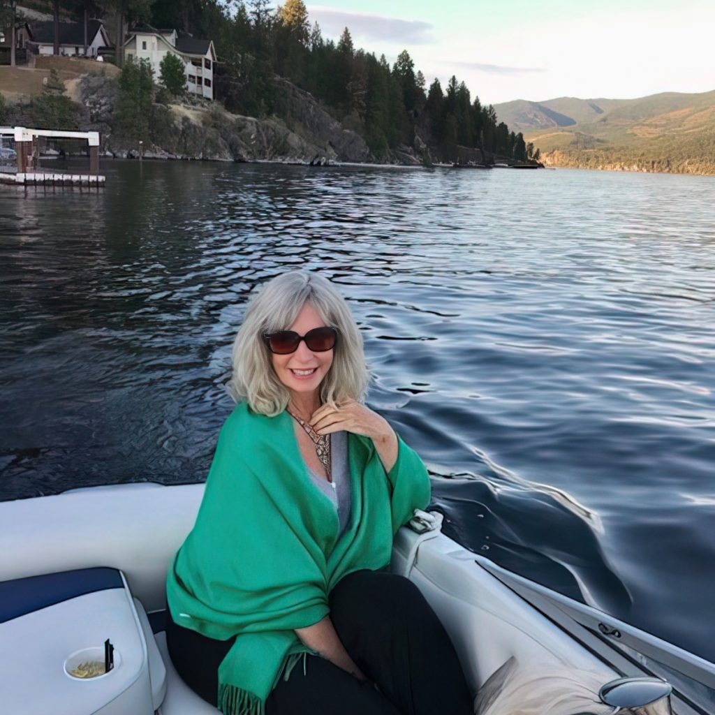 Patricia in Boat on Lake Pend'Oreille, Idaho