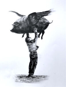 TEACHING HIS PIG TO FLY - Best of Show and 1st place Drawings - Ventura County Fair in Professional Arts 2023