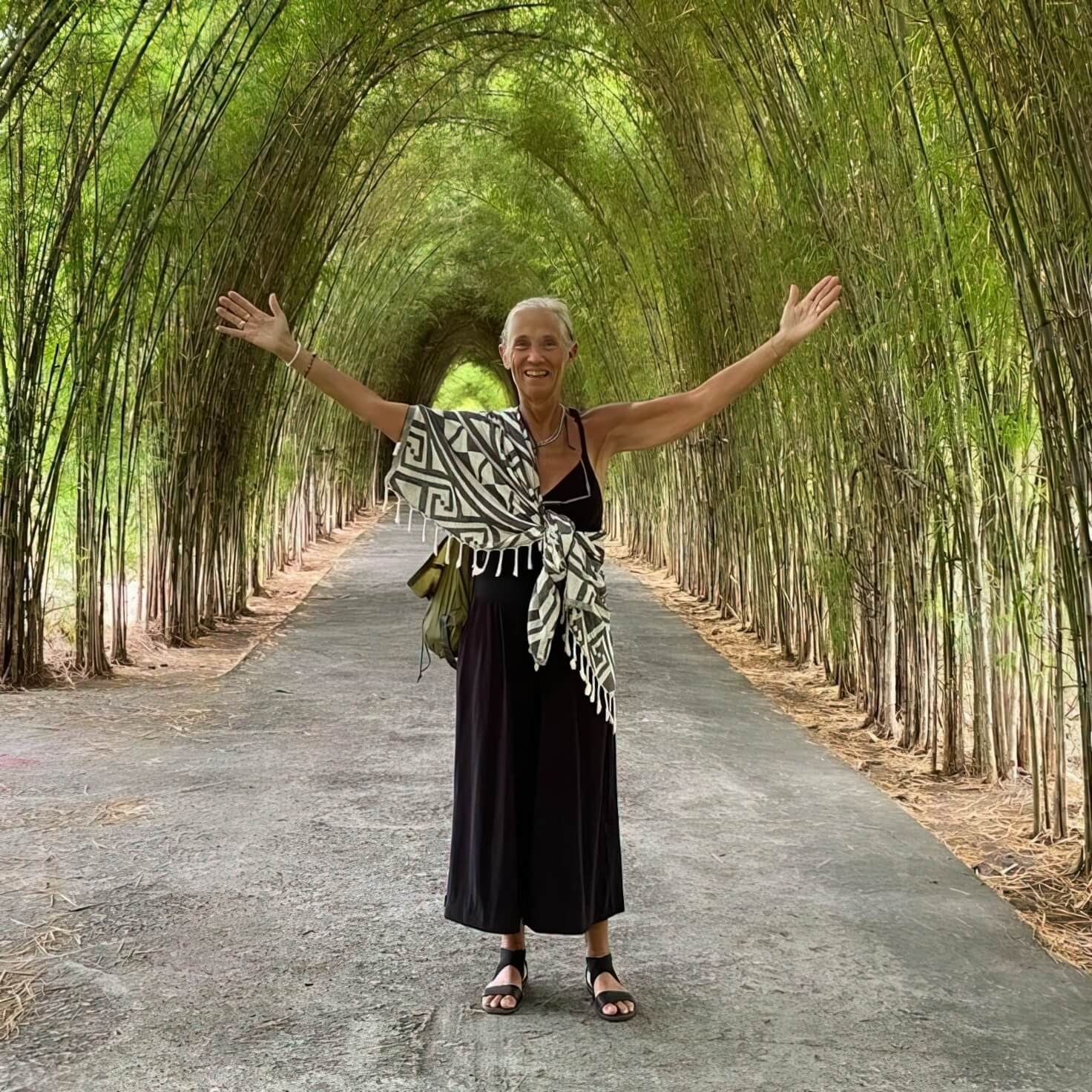Beth standing in tunnel of greenery in Bali