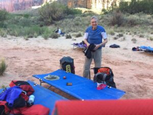 Ed at campsite - 9-day rafting trip through Grand Canyon 2017