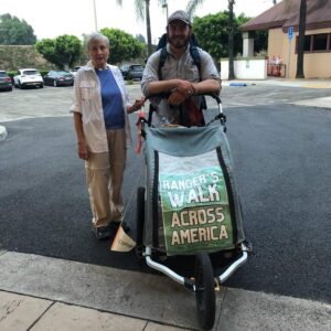 Joan & Ranger with cart at start of walk