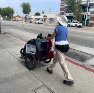 Joan pushing the cart