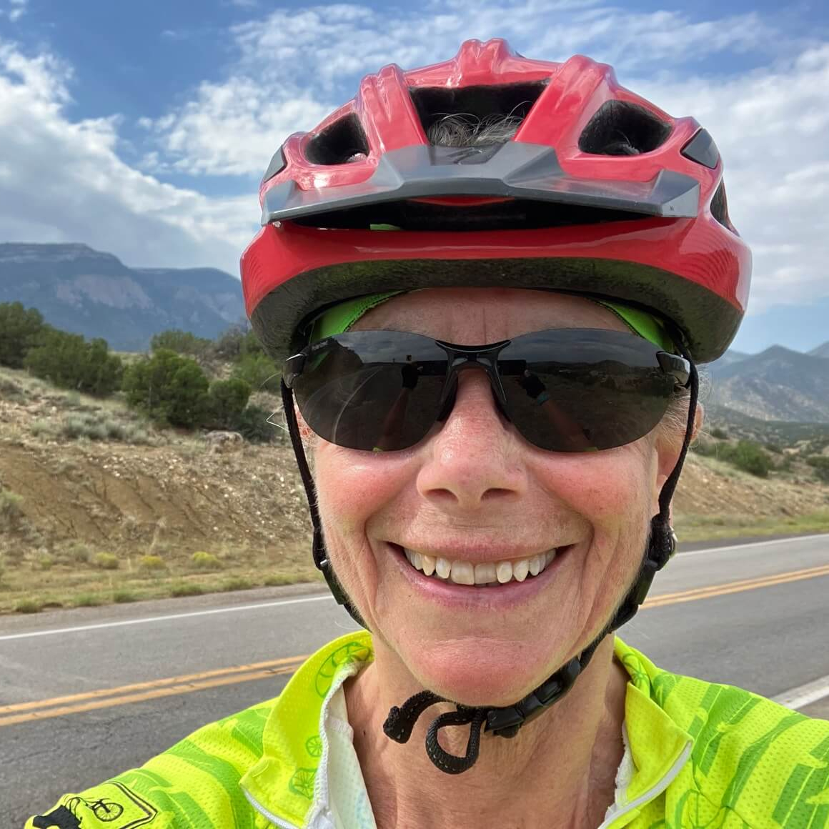 Ellen Pedaling near the Sandia